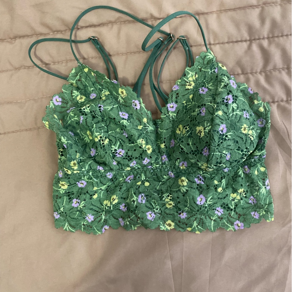 Floral Green Lace Crop Top